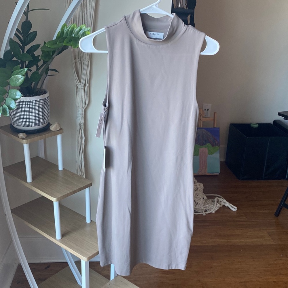 Taupe Contour Mock-neck Dress